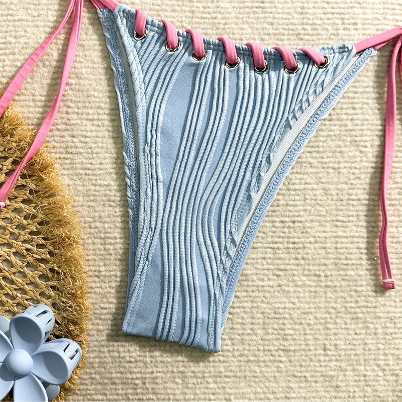 Sexy Micro Bikini 2025 Women Beige Brown Pink Weave Bandage Cross Crochet Swimsuit Brazilian Beach Bathing Suit Thong Swimwear