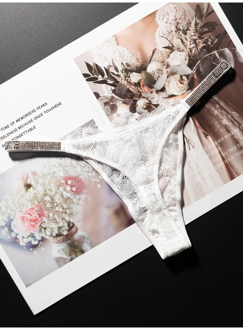 Lace Sexy Girls Women Panties Seamless Underwear Rhinestone G String Letter Transparent Thong For Female Low Rise Ladies Briefs