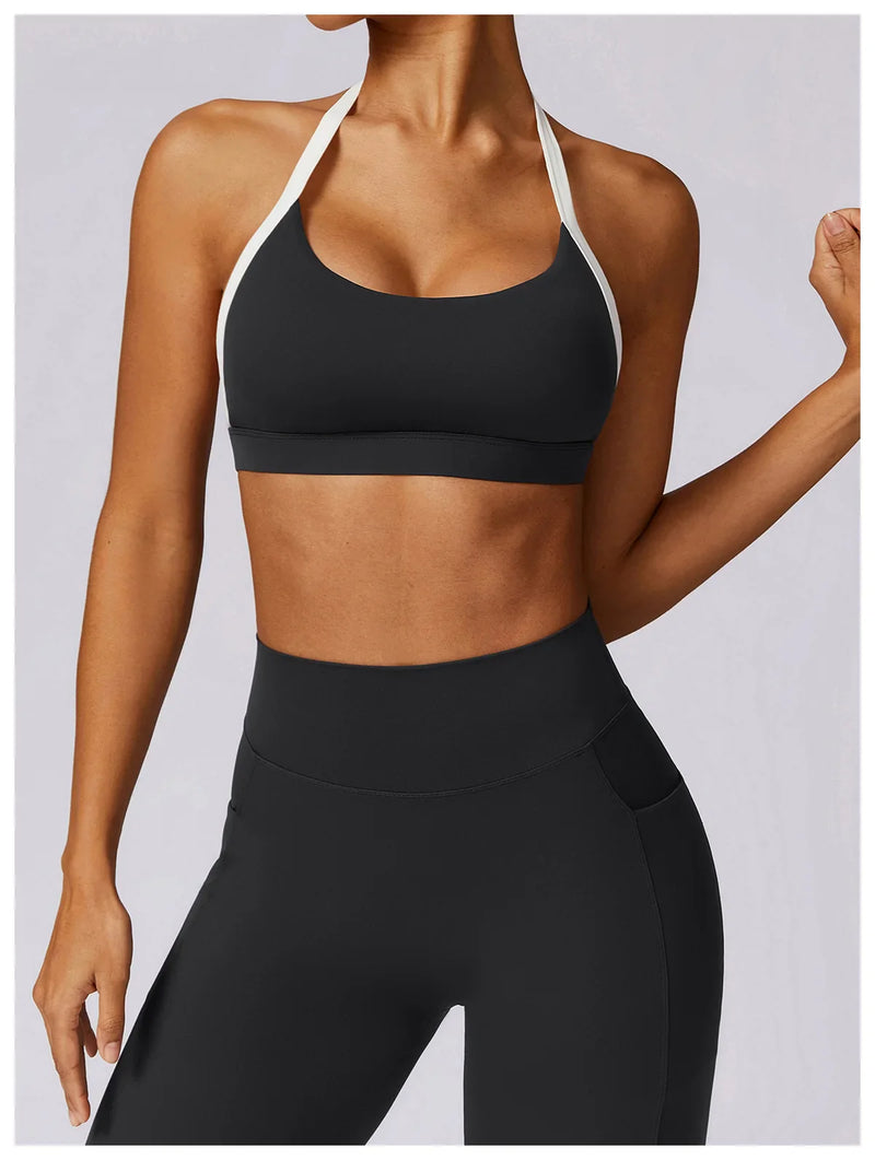 Gym Sport Bra Halter Sports Bra Anti-sweat Breathable Yoga Bra Shockproof Crop Top Fitness Top Push Up Workout Top Women