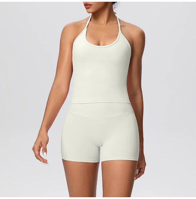 New 2Pcs Yoga Sets Naked Feel Women Workout Fitness Gym Clothes High Waist Yoga Shorts And Sports Bra Impact Shorts Workout Sets