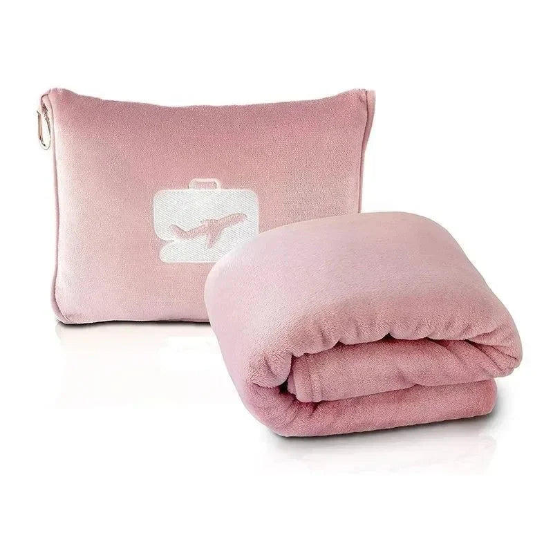 Coral Fleece Travel Blanket – 2-in-1 Portable Airplane Blanket & Pillow