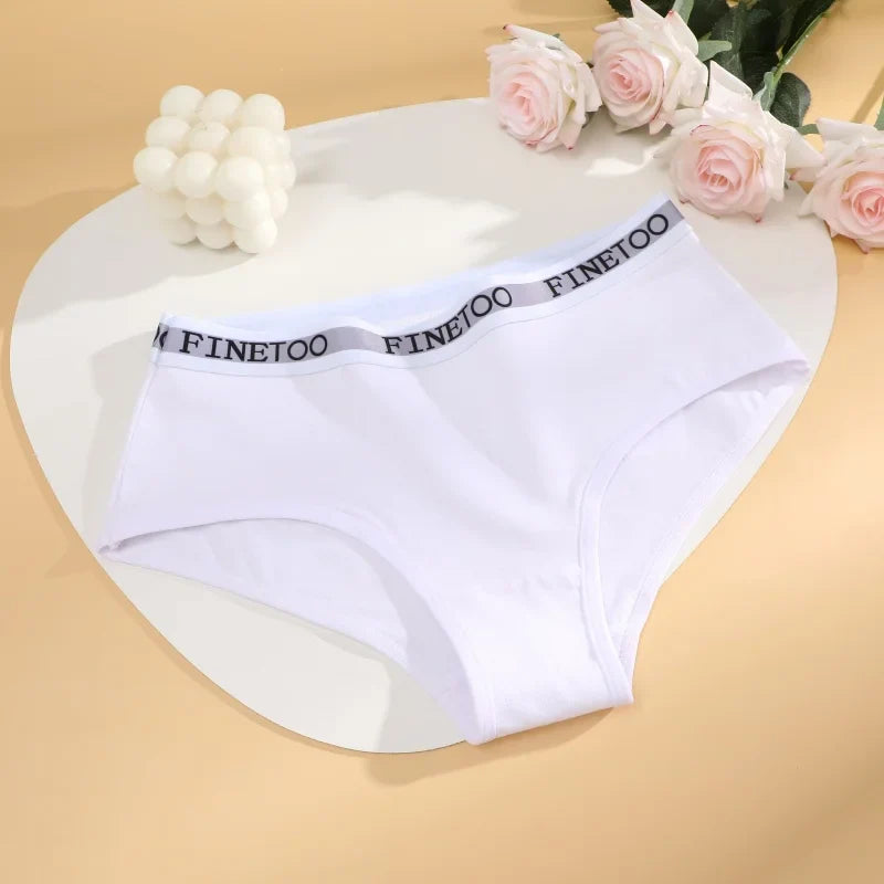 FINETOO 4Pcs Women's  Cotton Panties Sexy Breathable Low Waist  Briefs Letter Straps Underwear Soft Stretch Comfortable Lingerie