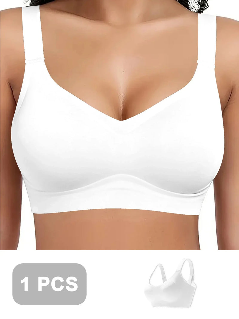 1pc Color Women's Seamless Wireless Sports Bras - Soft Stretchy Push-Up Design Everyday Basic Bras, Removable Padding Lingerie
