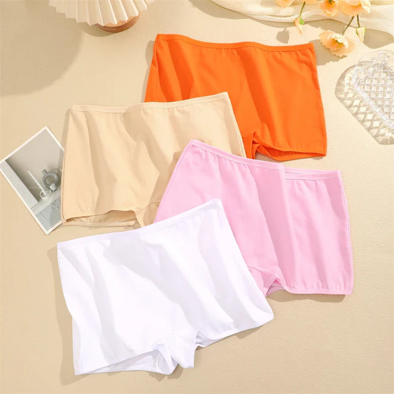 4Pcs/Set Women's Cotton Boxers Panties Seamless Sports Underwear Female Solid Color Cozy Lingerie Intimate Underpants XS-XL
