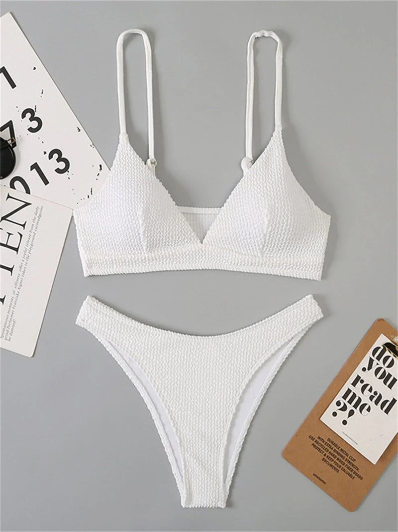 Sexy Extreme Micro Bikini Set 2024 Women White Black Wave V Neck Push Up Thong Swimsuit Beach Bathing Suit Two Piece Swimwear