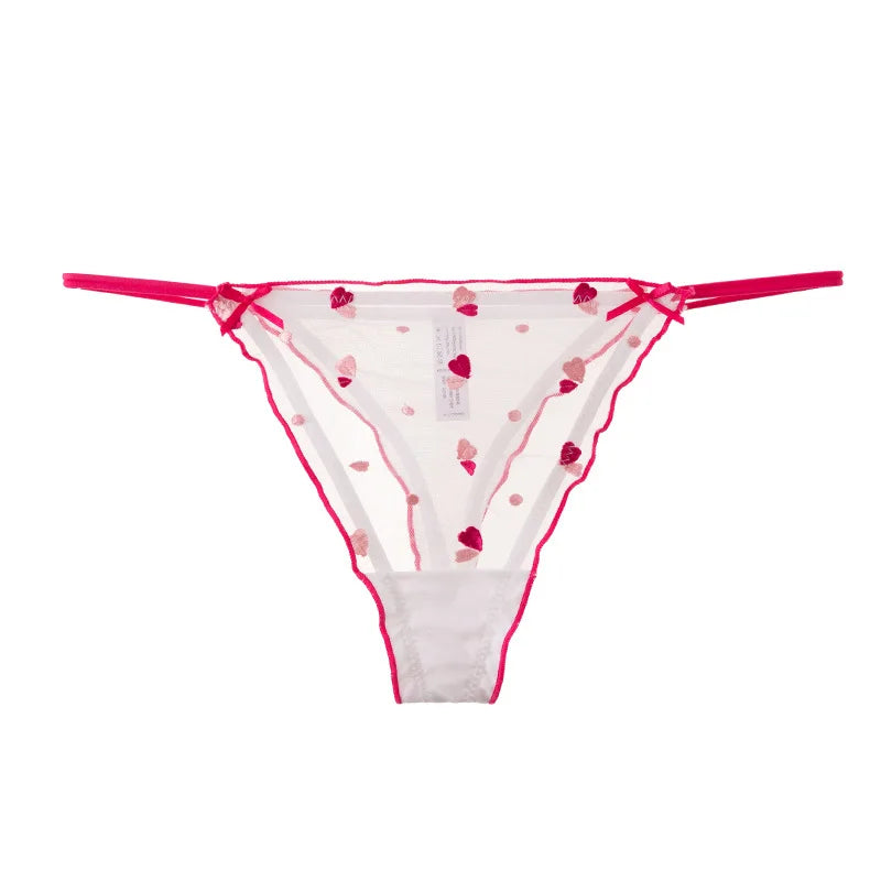 Heart Lace Sexy Girls Briefs Women Panties Seamless Bowknot G String Transparent  Thong Underwear Low Waist Female Lingerie