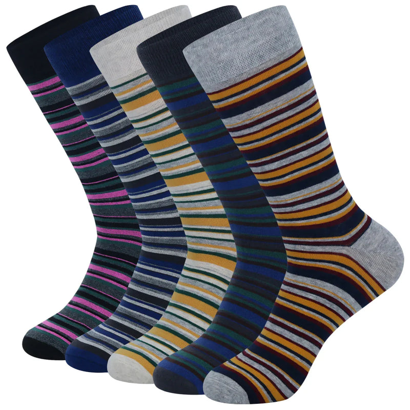 5 Pairs Men's Dress Socks High Quality Combed Cool Breathable Cotton Crew Socks Plus Size