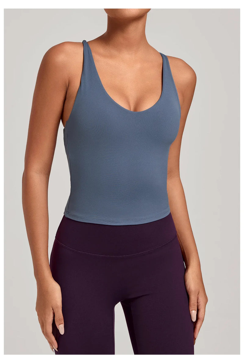 Women Sports Yoga Vest With Cross Shoulder Straps Quick Drying Sexy Yoga Bra Gym Breathablefitness Push Up Training Sports Vest