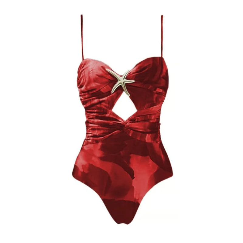 Cut Out Swimsuit And Cover Up Sexy Swimwear Women Floral Stars Swim Suit Push Up Bikini Bathingsuit Sliming Bodysuit Beachwear