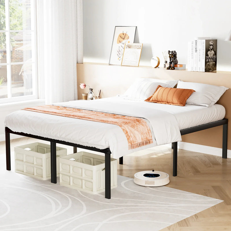 Basic Twin Full Queen King Size Bed Frame Metal Platform with Storage Space Sturdy Steel Slat Support 350LBS