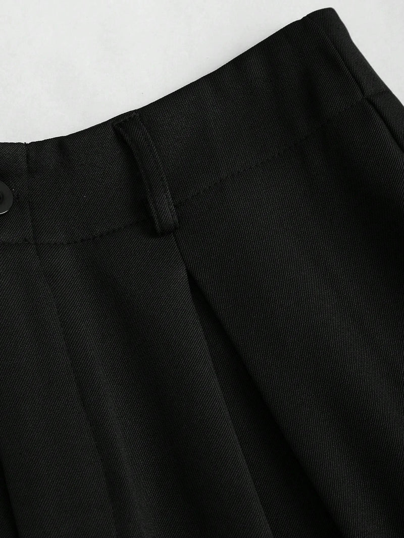 Women's Elegant Jacquard Pleating Wide-Leg Pants Office/Commuting Solid Color Loose Casual Suit Pants, Autumn/Winter