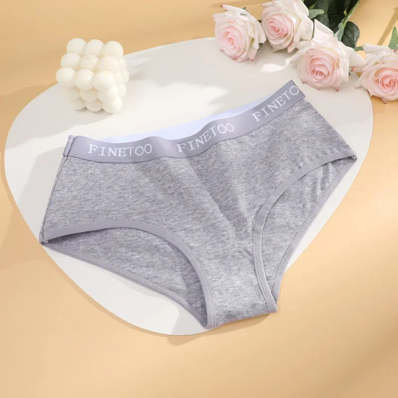 FINETOO 4Pcs Women's  Cotton Panties Sexy Breathable Low Waist  Briefs Letter Straps Underwear Soft Stretch Comfortable Lingerie
