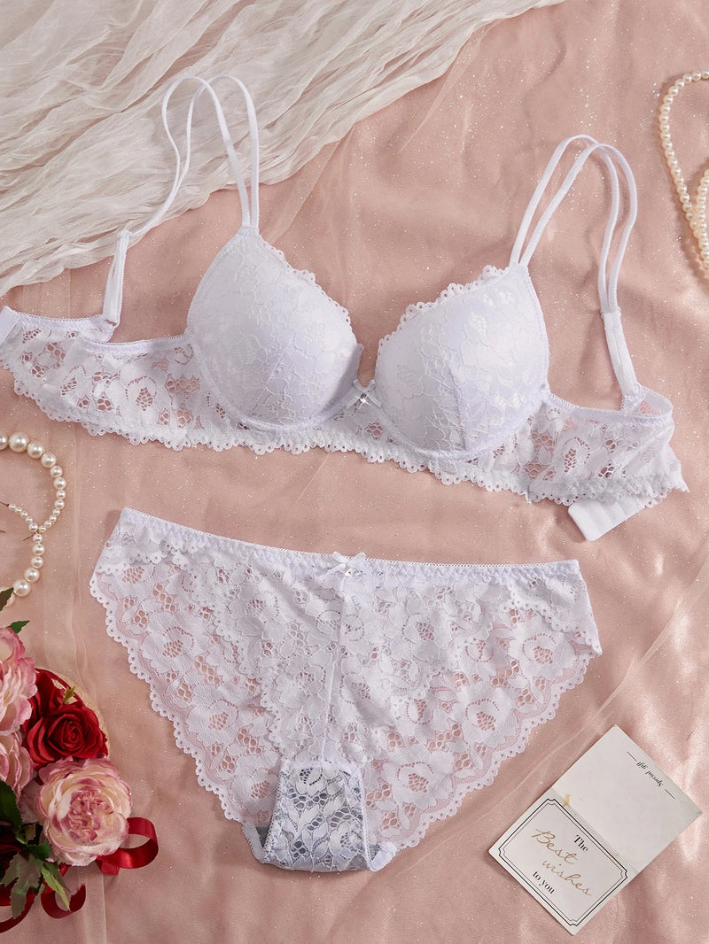 6-Piece Set Women's Bra and Panties Set Sexy Patterned Lace Patchwork No Lining Comfortable Fitting Women's Push-Up Bra Women's Underwear Set