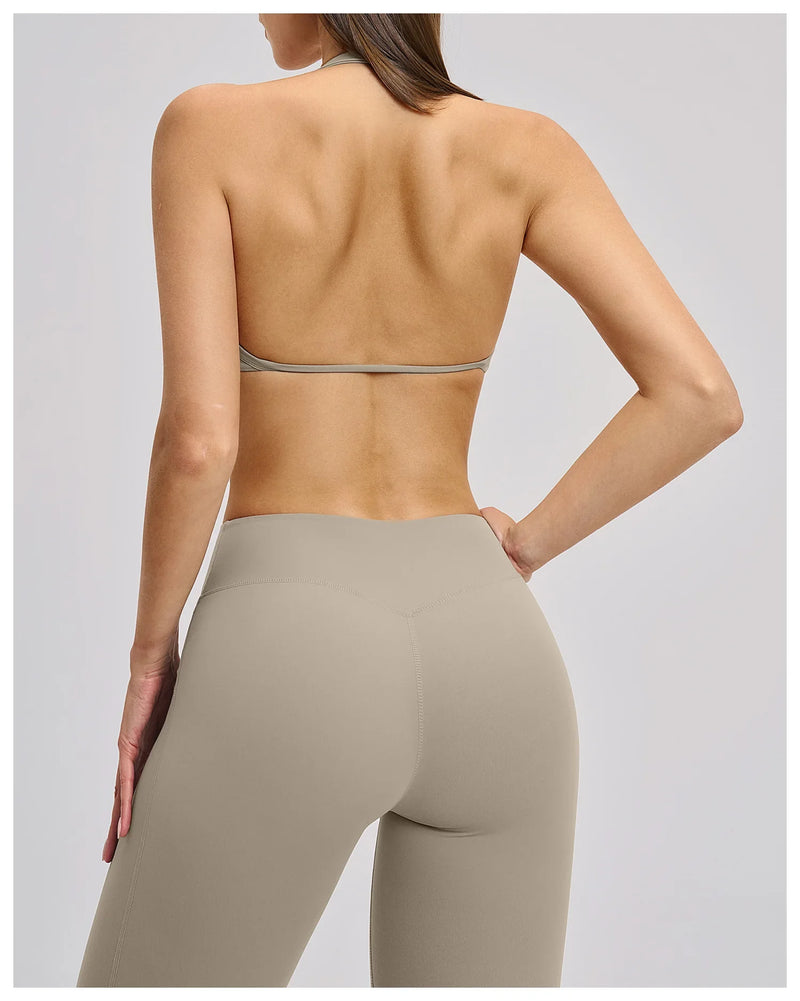 Summer Sports Bra Women Seamless Halter Top Fitness Bra High Support Push-up Open Back Gym wear Running Yoga Workout Underwear