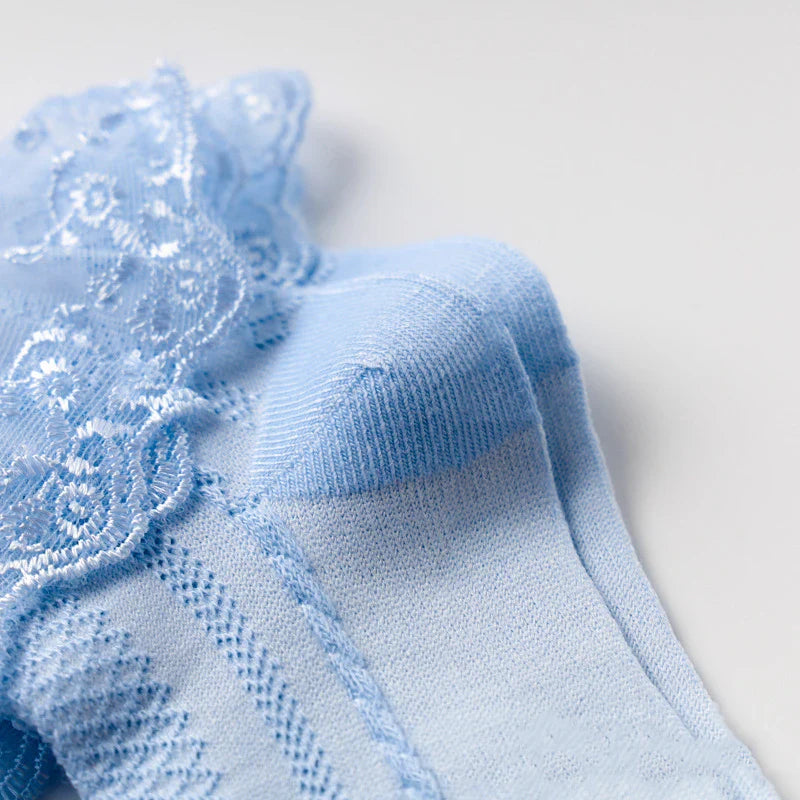 Breathable Cotton Socks with Ruffle Lace