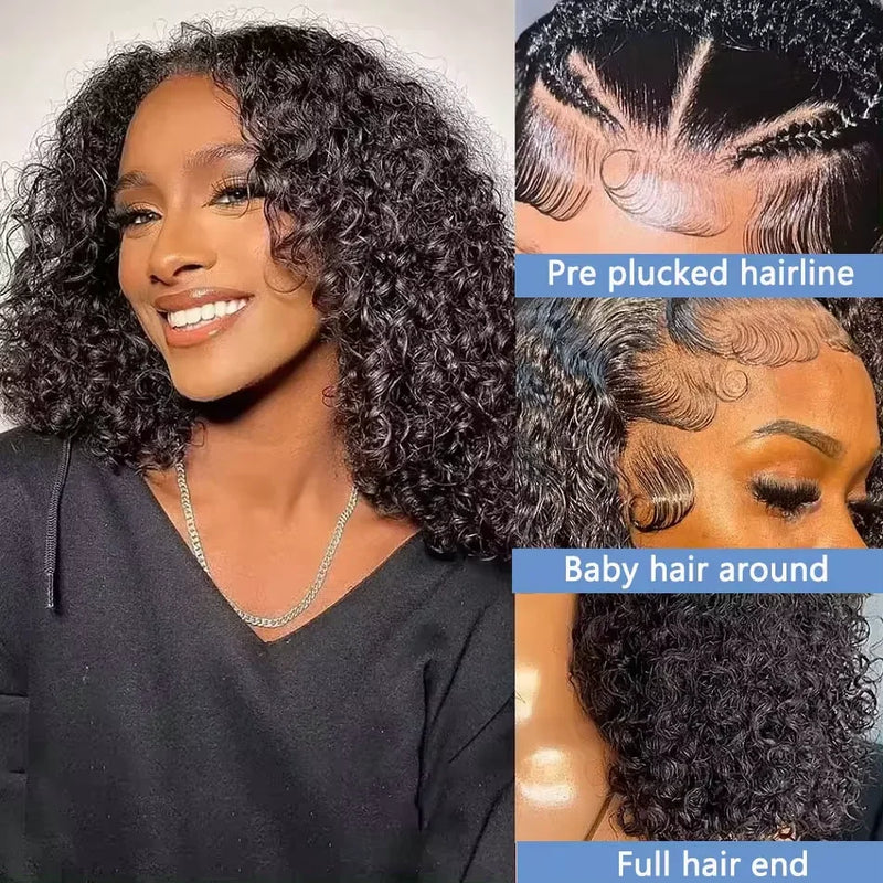 100% Human Hair Loose Deep Wave Short Bob Wig | 14 Inch 200 Density Vietnamese Remy 13x4 Transparent Lace Front Wig