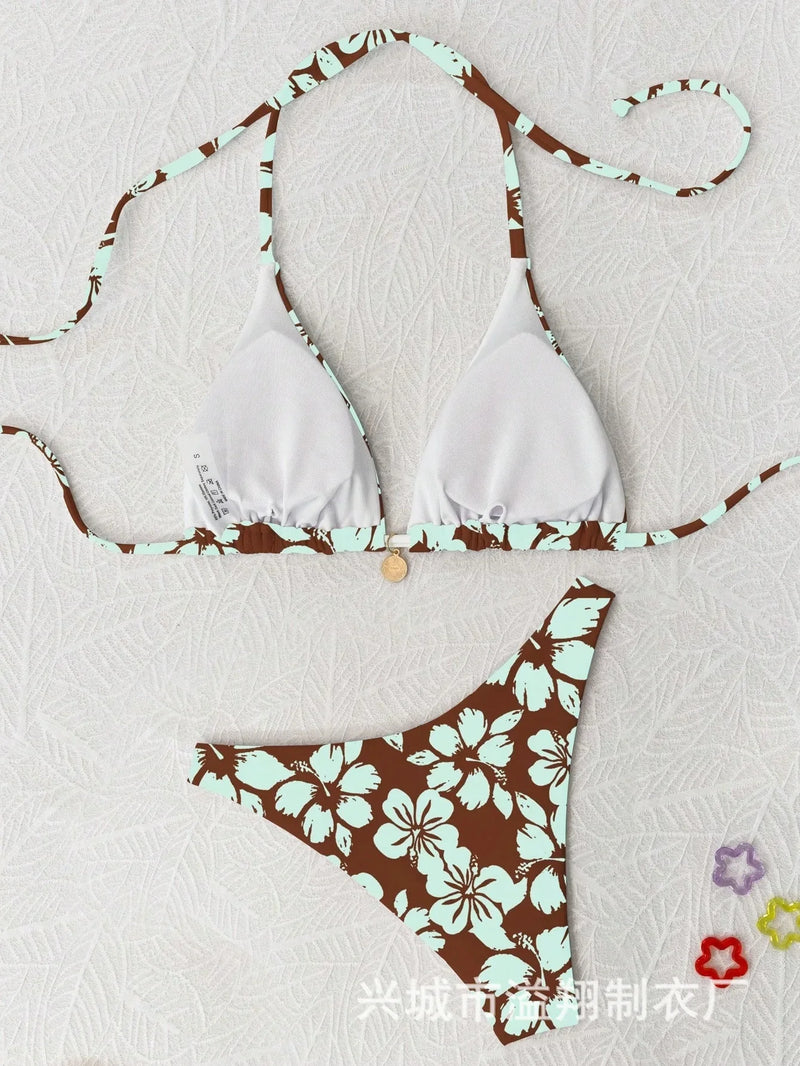 Micro Bikini 2026 Push Up Women Swimsuits Sexy Swimwear Brazilian Bikini Set Biquini Print Swimsuit Summer Brown Beachwear