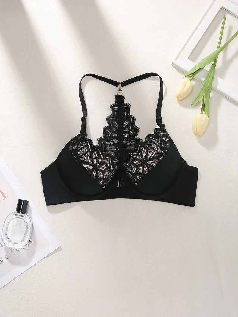 Sexy Color-Block Lace Women's Bra Beautiful Back with Hollow-Out Mesh Lace Push up Bra Comfort Underwear Lingerie