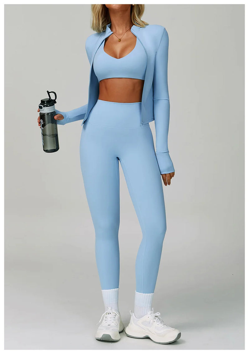 New Sportswear Seamless Yoga Set Gym Clothes Sportswear Long sleeved jacket Women Fitness Set Tracksuits Sports Bra Gym Leggings