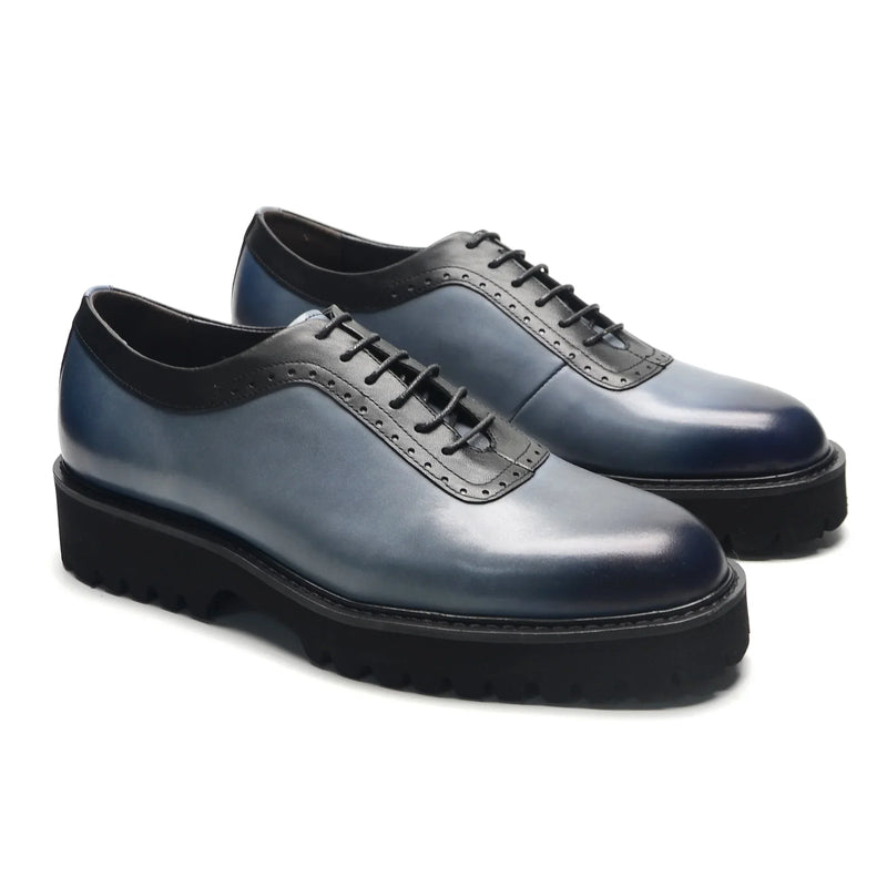 Designer Luxury Platform Oxfords for Men | Cow Suede Genuine Leather Black & Blue Casual Shoe (Height Increasing)