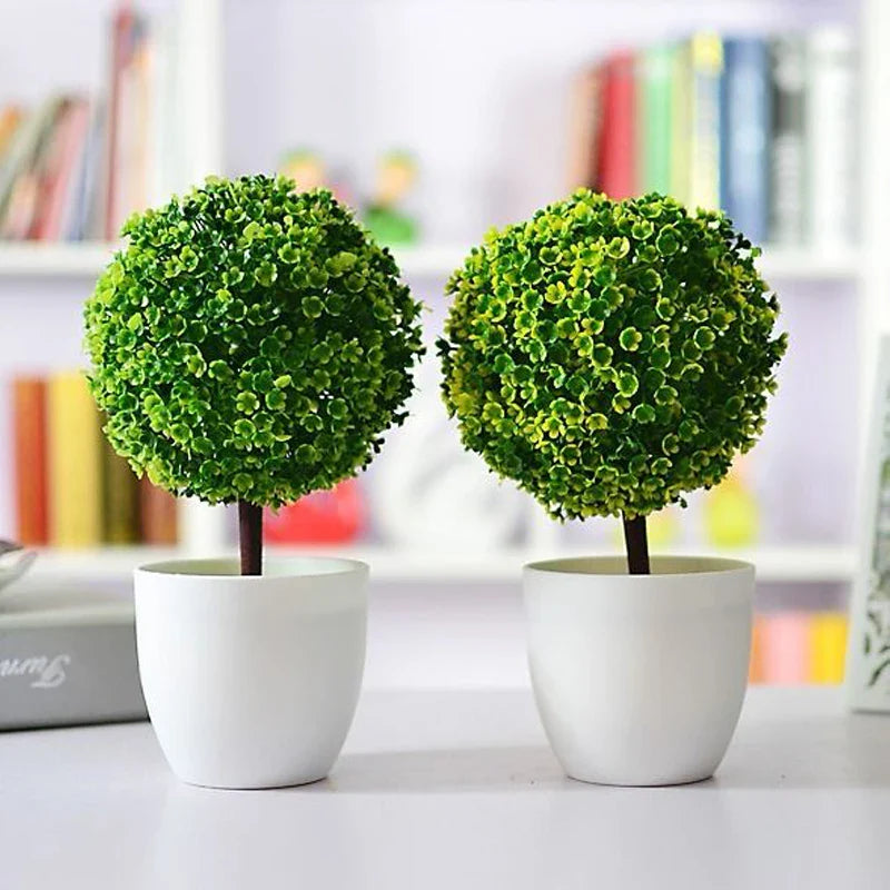 Artificial Plants Potted Green Bonsai Sakura Snowball Home Decor