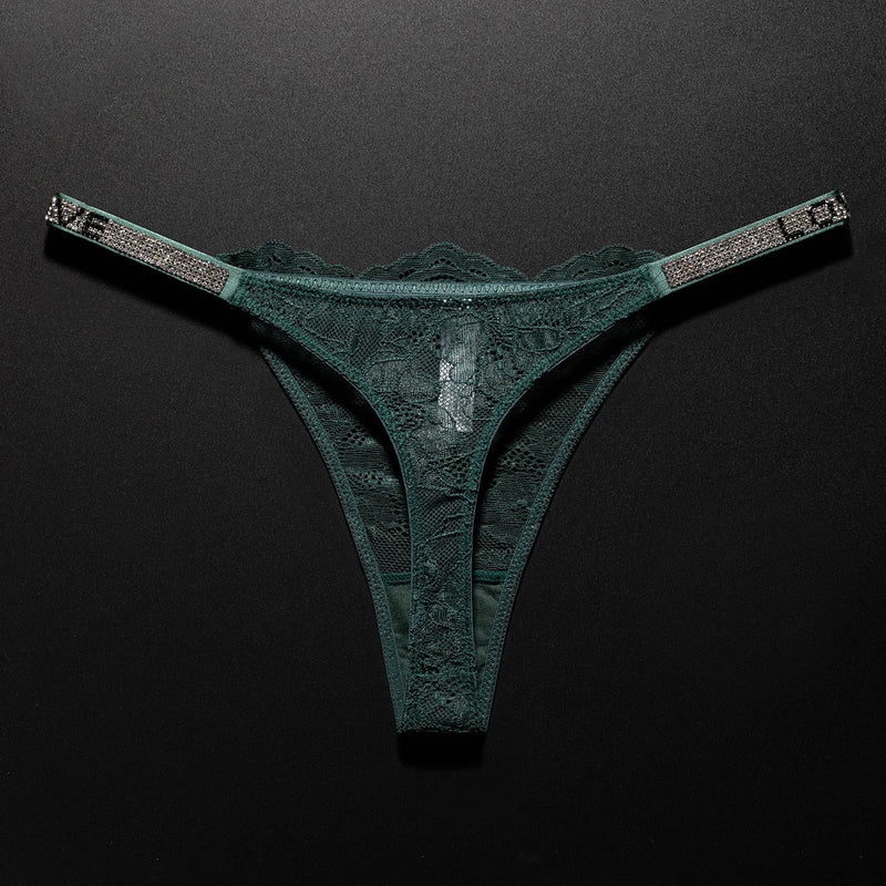 Lace Sexy Girls Women Panties Seamless Underwear Rhinestone G String Letter Transparent Thong For Female Low Rise Ladies Briefs