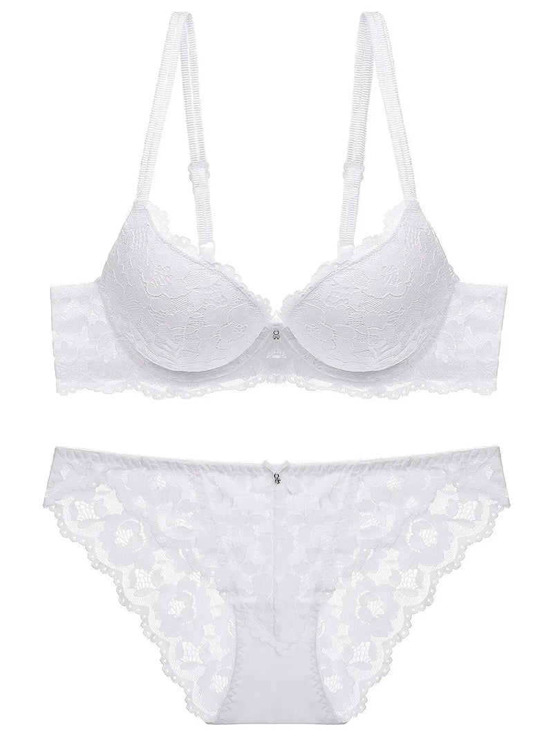 1 Set Elegant Lace Embroidery & Breathable Fabric Lingerie Set: Push-Up Bra, Drop Waist Sheer Panty - Ultimate Valentine's Day
