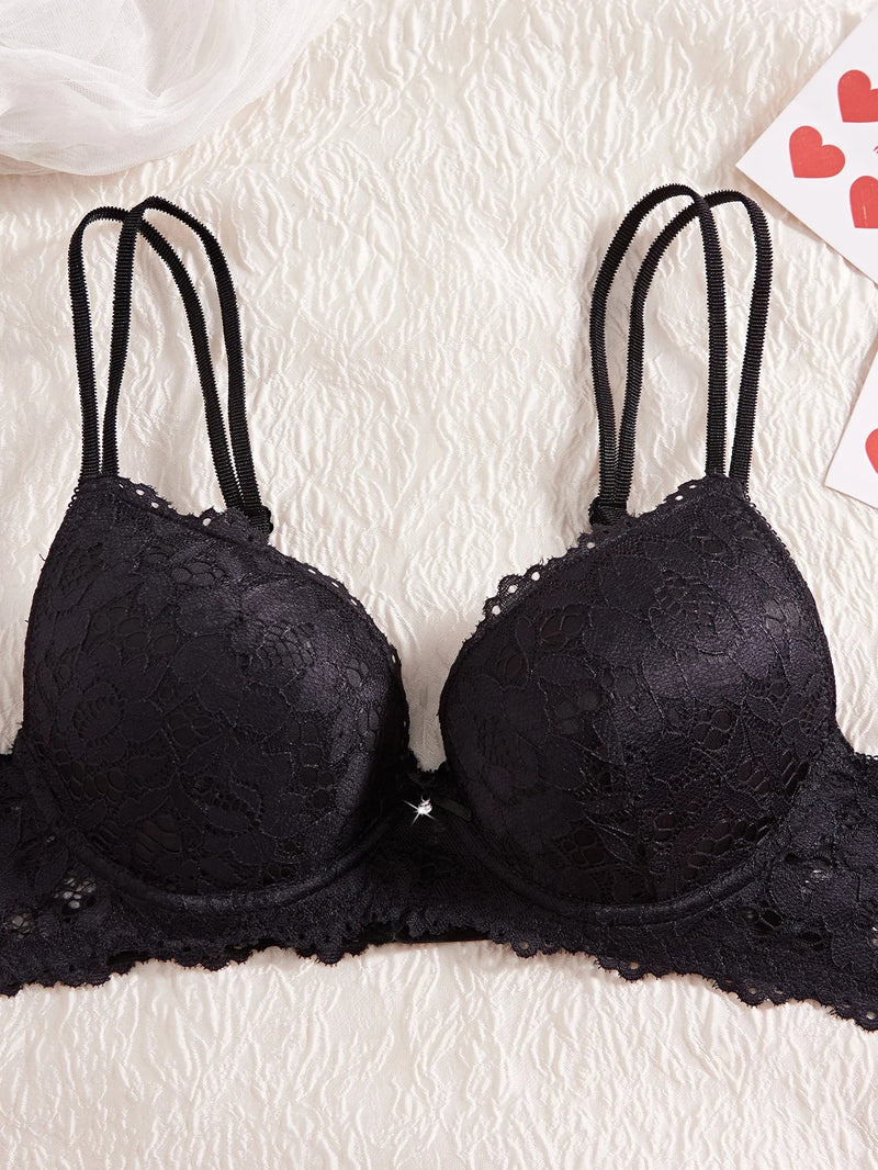 6-Piece Set Women's Bra and Panties Set Sexy Patterned Lace Patchwork No Lining Comfortable Fitting Women's Push-Up Bra Women's Underwear Set