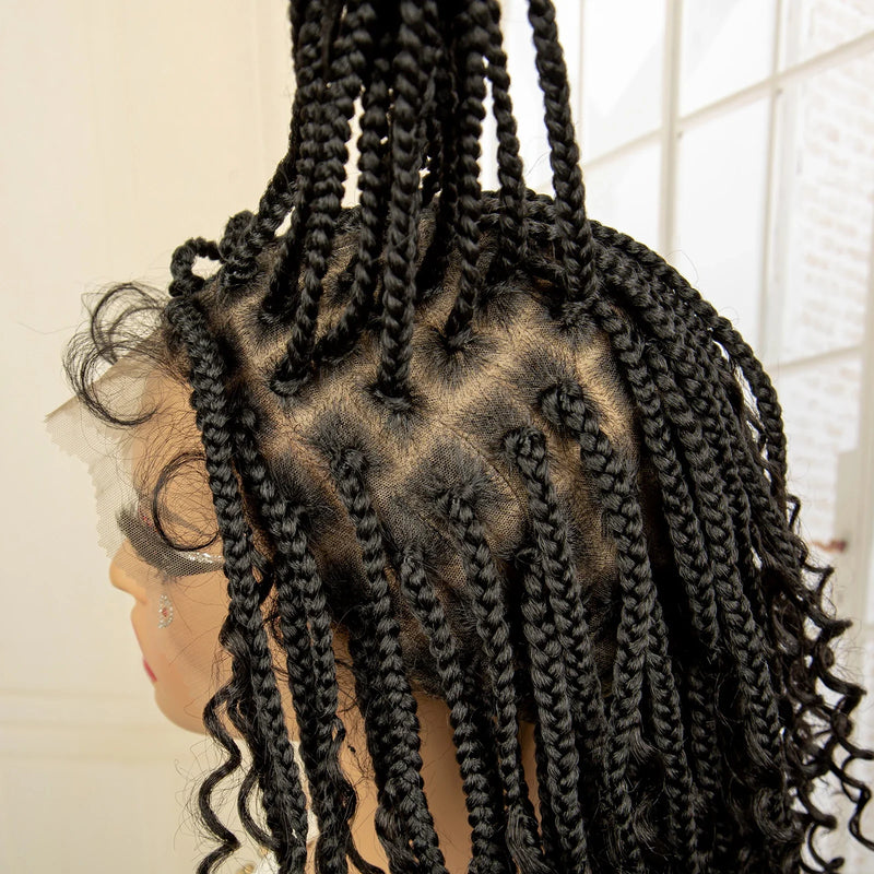14" Burgundy Box Braids Wig | Full Lace | Kanekalon Fiber | Boho Braids | For Women