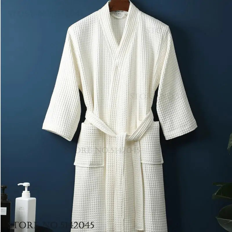 Adult Cotton Waffle Kimono Bathrobe Gown with Pocket Loungewear Sleepwear