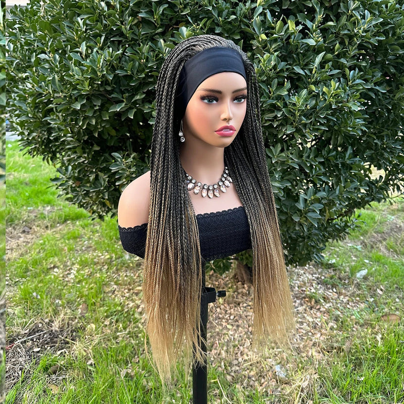 Headband Box Braids Wig | Ombre Brown | Long Braided Dreadlock Wig | Synthetic Hair | Cosplay & Daily Use