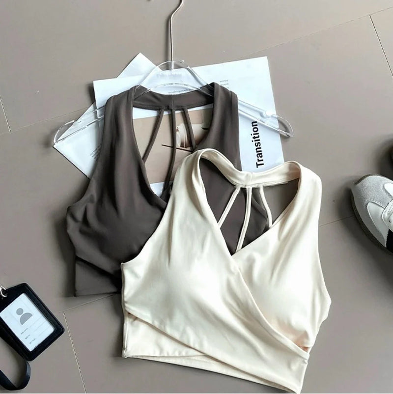 Women's Cross Back Sports Bra Shock Resistant Gathered Sexy Gym Running Bra Summer Yoga Vest Outdoor Comfortable Fitness Wear