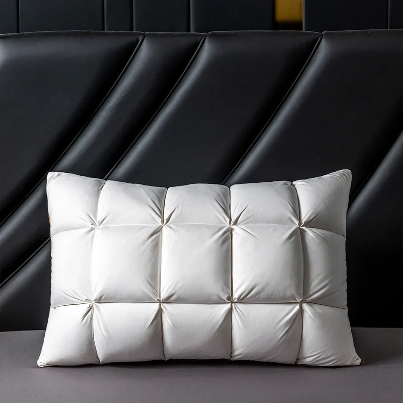 3D Bread Goose Down Pillow – Pinch Pleat Ergonomic Sleep Pillow with Silk Cover