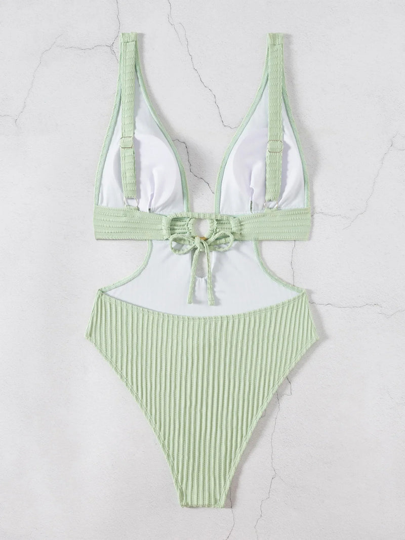 2026 Deep V Neck Cut Out Women Swimwear One Piece Swimsuit Female High Leg Cut Monokini Bather Backless Bathing Swim Beachwear