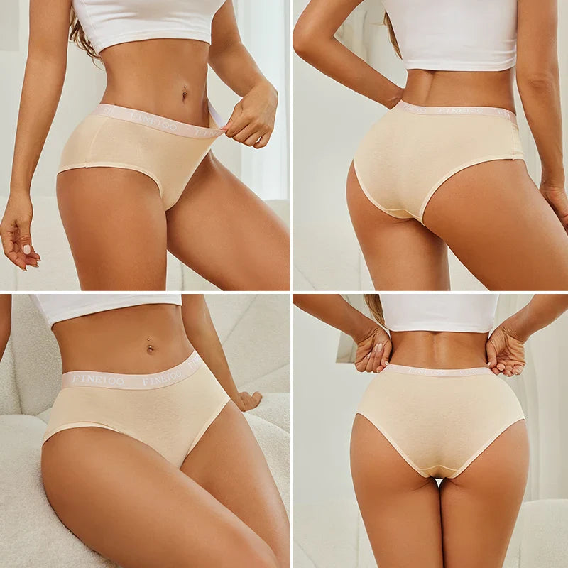 FINETOO 4Pcs Women's  Cotton Panties Sexy Breathable Low Waist  Briefs Letter Straps Underwear Soft Stretch Comfortable Lingerie
