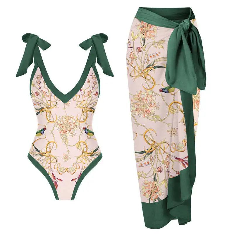 2-Piece Women Brazilian Floral Printed Ruffle Bikinis Strappy Bandage Swimwear
