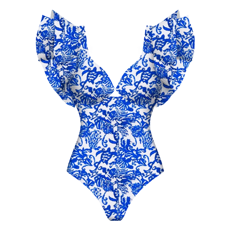 2-Piece Shoulder Ruffle Swimsuit With Cover Up Sexy Beachwear