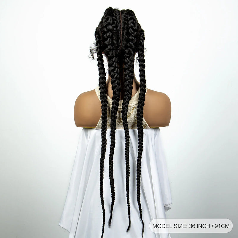 36" 27/613 Blonde Cornrow Braided Wig | Lace Frontal Box Braids | Synthetic Wig with Baby Hair for Black Women
