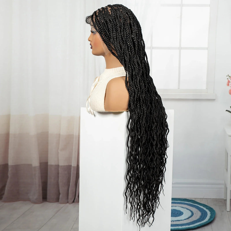 36" Long 613 Blonde Knotless Box Braids Wig | Full Lace Frontal Twist