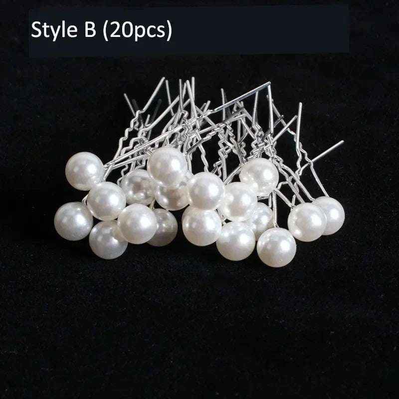 20pcs Elegant Pearl Crystal Hairpin Wedding Bridal U-shaped Metal Hair Comb Forks for Women