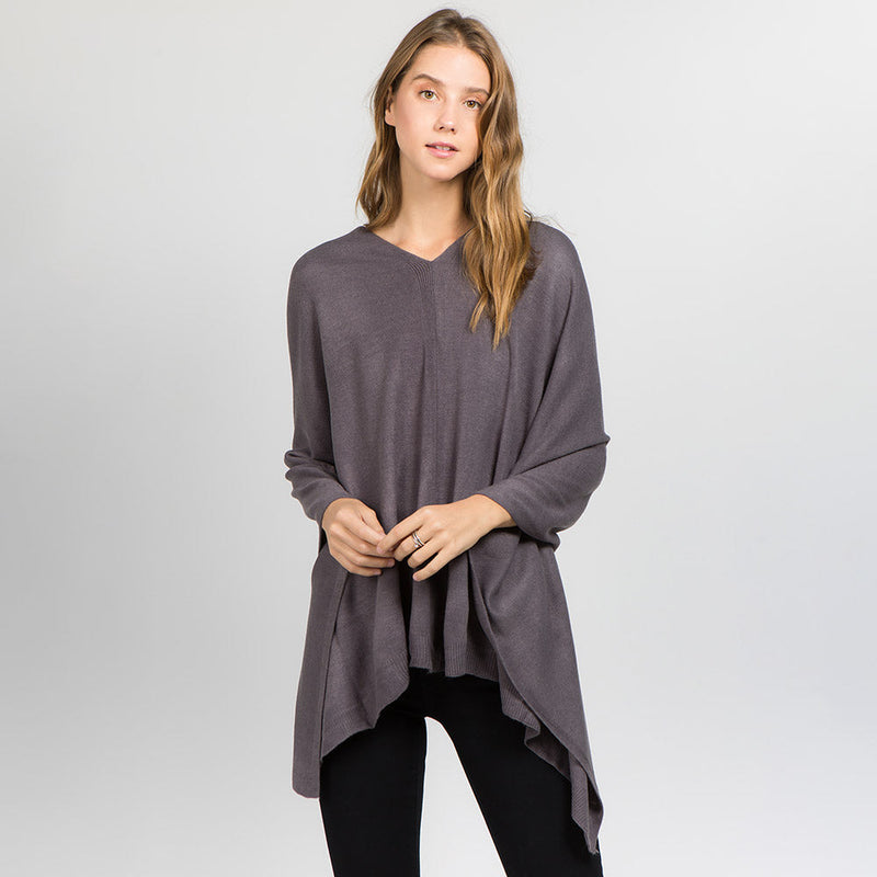 Solid Versatile Asymmetrical Poncho Wrap / Scarf