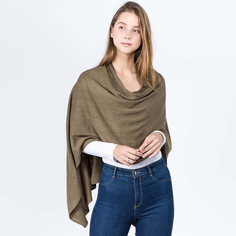 Solid Versatile Asymmetrical Poncho Wrap / Scarf