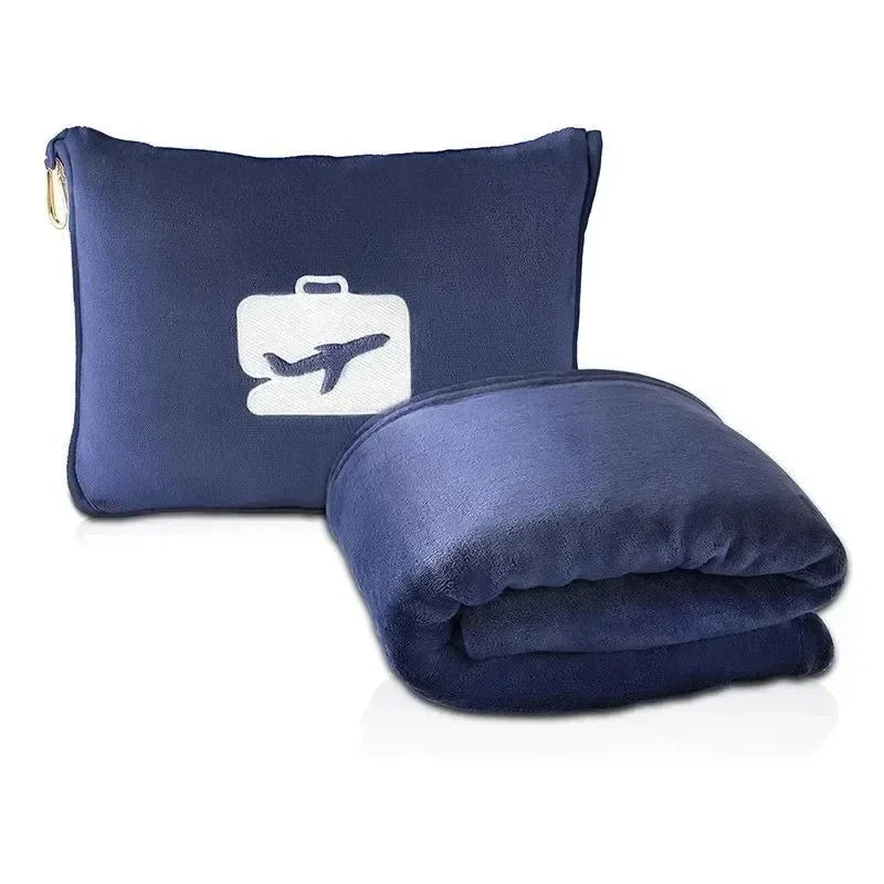 Coral Fleece Travel Blanket – 2-in-1 Portable Airplane Blanket & Pillow