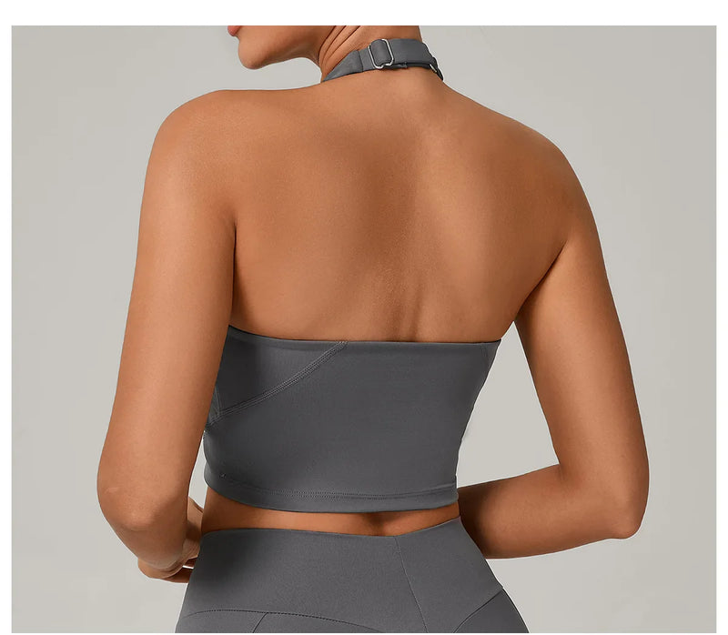 Women Fitness Sports Bra Halter Top High Support Push-up Open Back Gym Bra Shockproof Running Fitness Yoga Workout Underwear