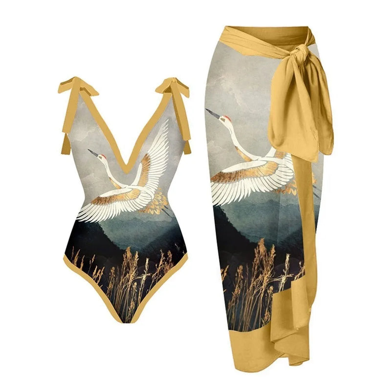 2-Piece Women Brazilian Floral Printed Ruffle Bikinis Strappy Bandage Swimwear
