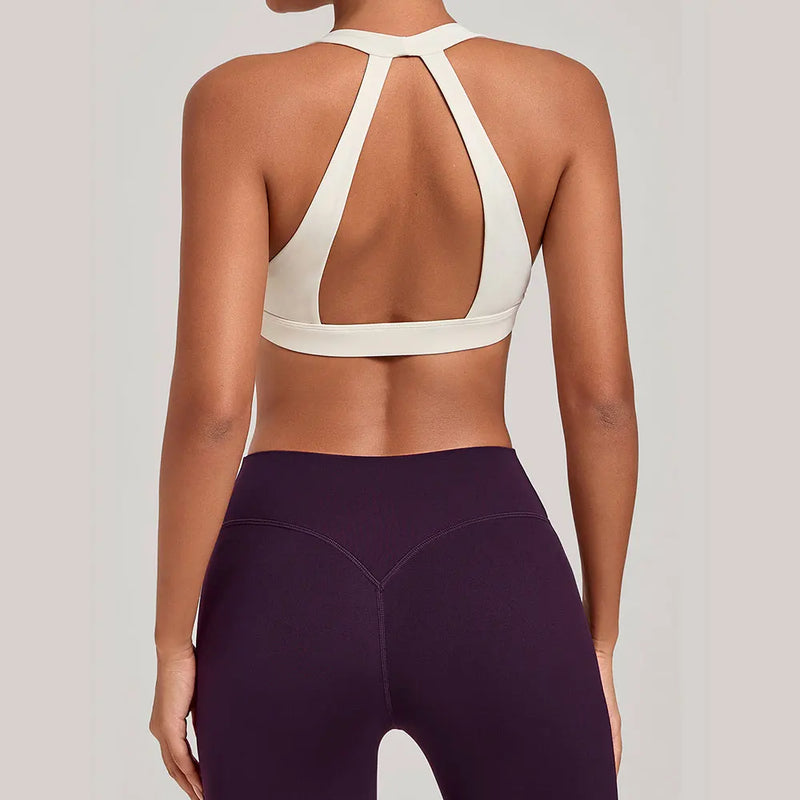 Sports Bra Gathered Neck Hanging Style Backless Tight Yoga Bra Women's Top Fitness Outdoorsports Pilates Training Gym Workout