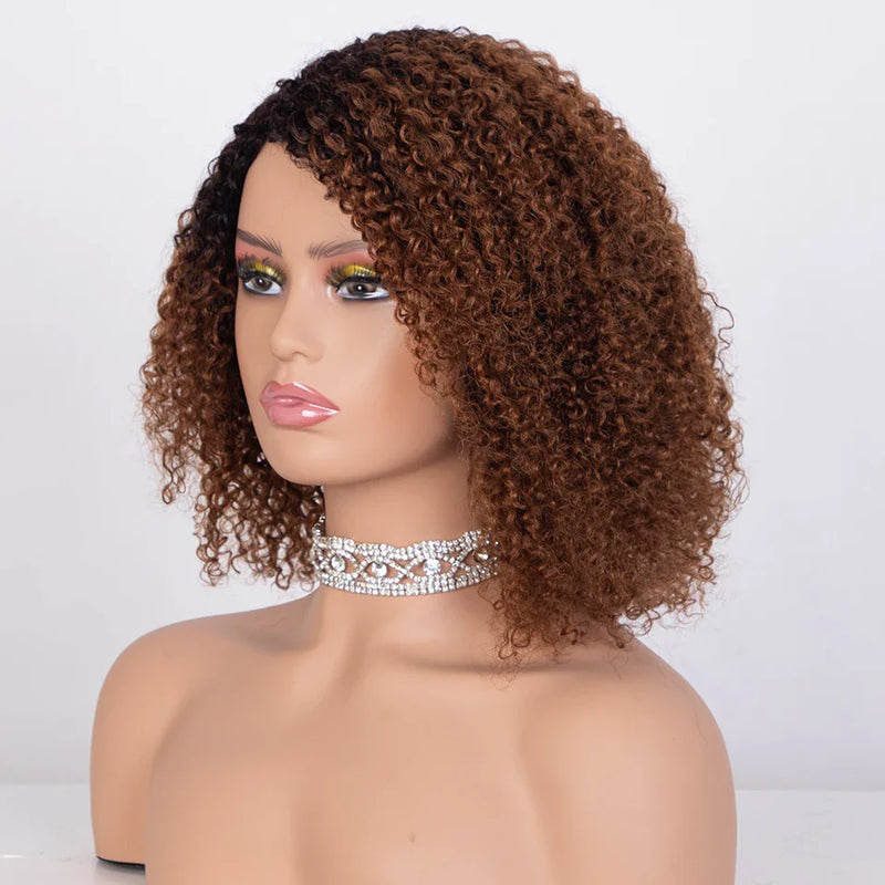 Ombre Highlight Afro Kinky Curly Human Hair Bob Wig | Full Machine Made Brazilian Remy