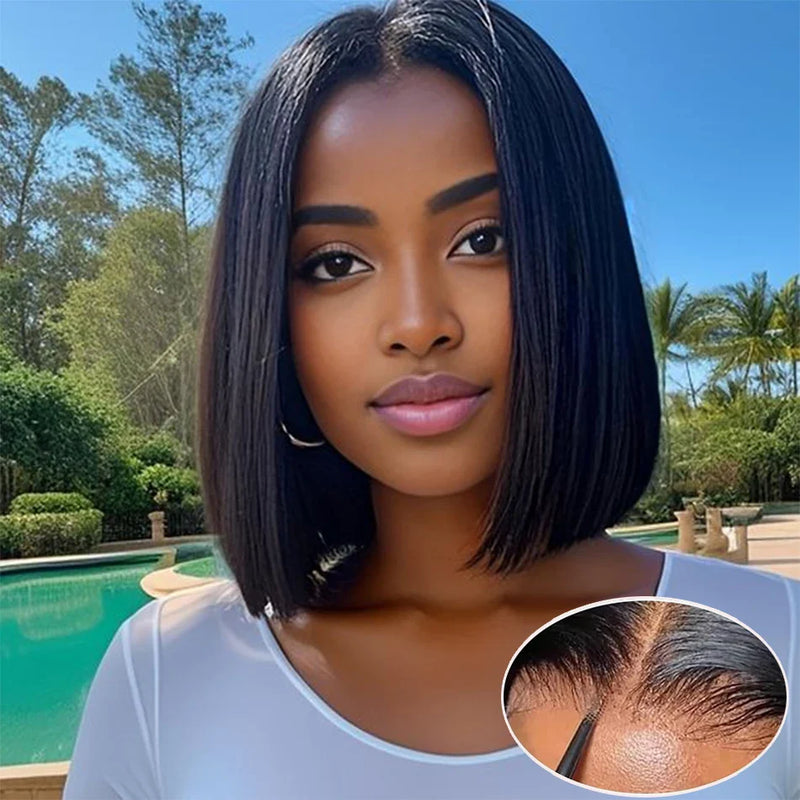 Glueless 13x4 Straight Lace Front Bob Wig Pre-Plucked 4x4 Closure Brazilian Remy Human Hair Bone Straight Short Bob