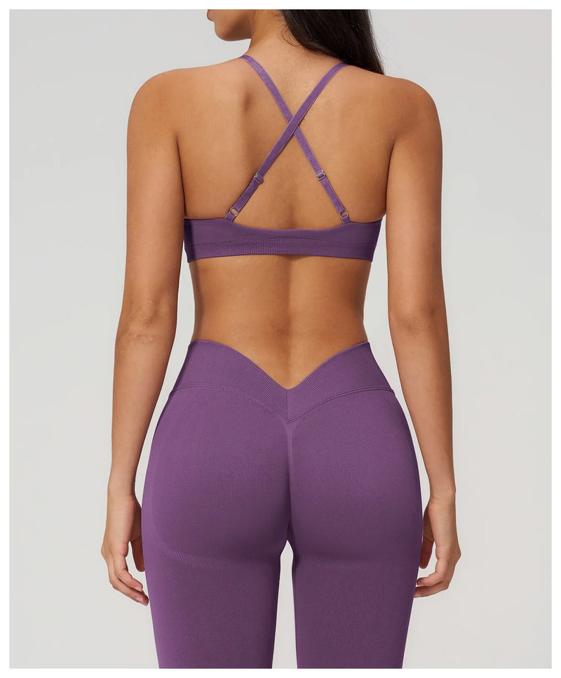 Backless Yoga Bra Woman Gym Tops Sports Bra Strap Cross Back Womens Underwear Adjustable Shoulder Strap Inner Padded Yoga Vest
