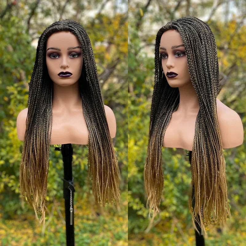 Ombre Box Braided Wig | Fake Scalp | 26"+ Long Straight Braids | Synthetic Braiding Hair | Cosplay & Daily Use